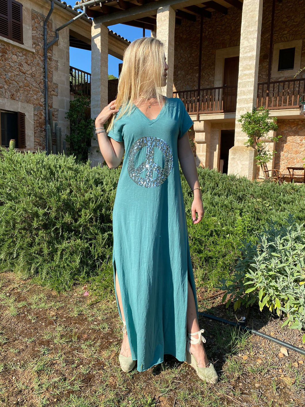 Vestido Hippie verde agua