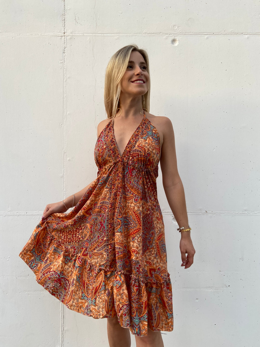 Vestido India naranja corto